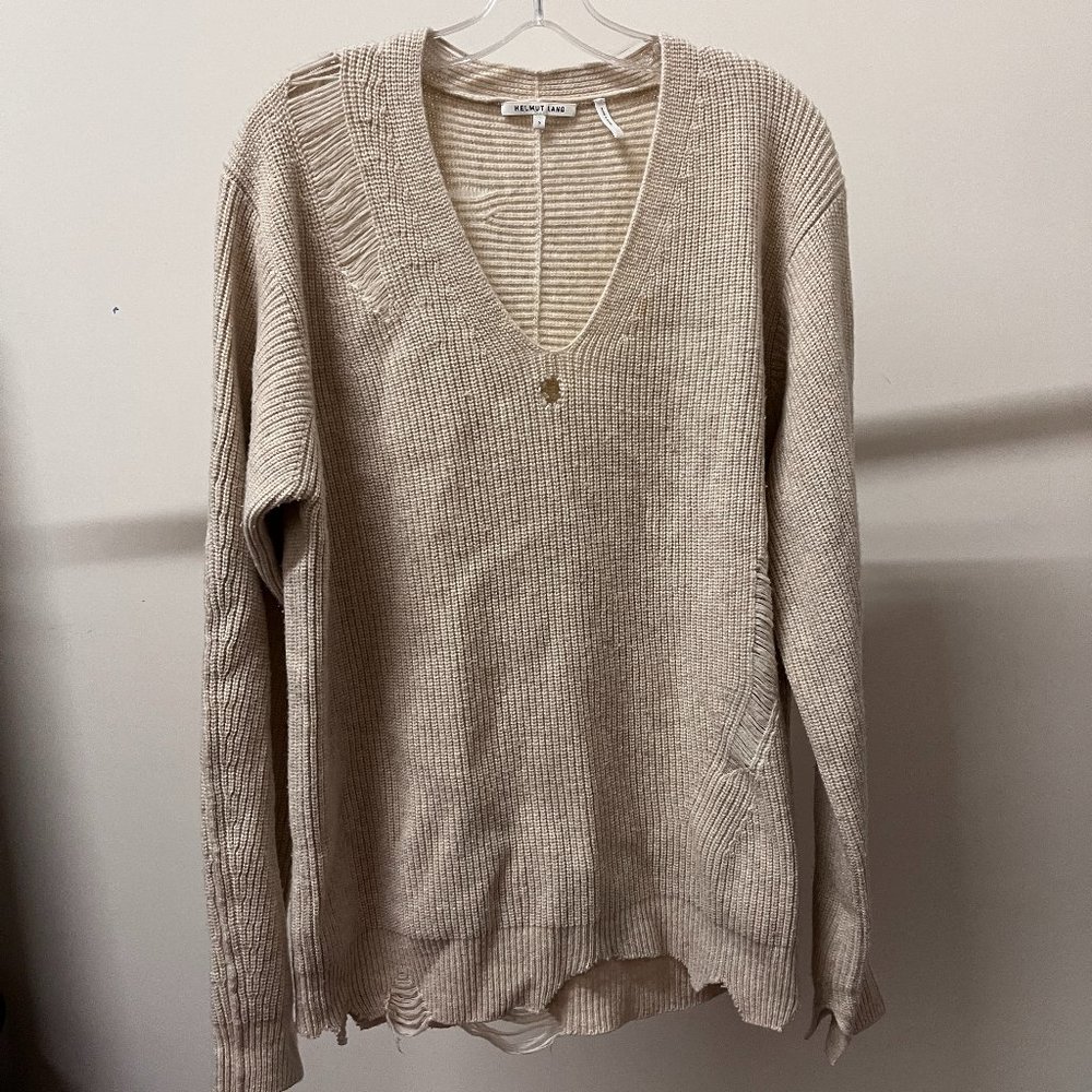 Helmut Lang Distressed Wool Oversized Sweater S